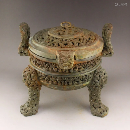 Vintage Chinese Bronze 3 Legs Double Ears Incense Burner