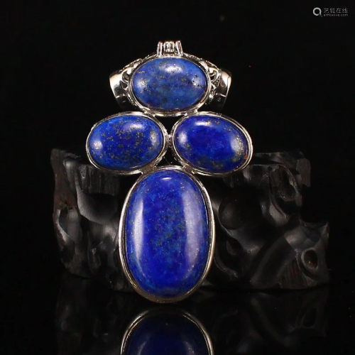 Beautiful Chinese Silver Inlay Lapis Lazuli Pendant