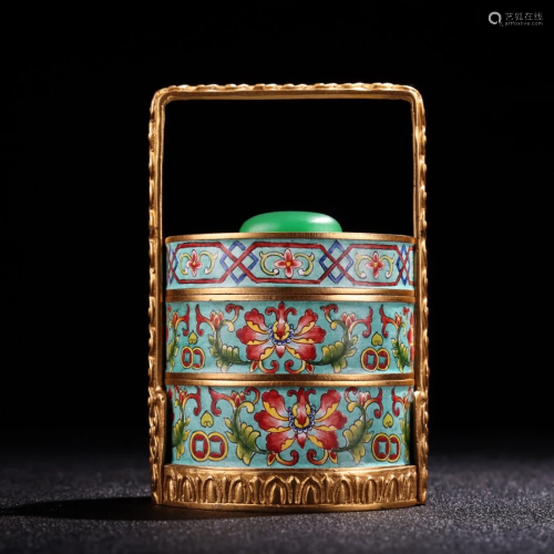 Gilt Gold Red Copper Enamel Inlay Gem Food Box Statue