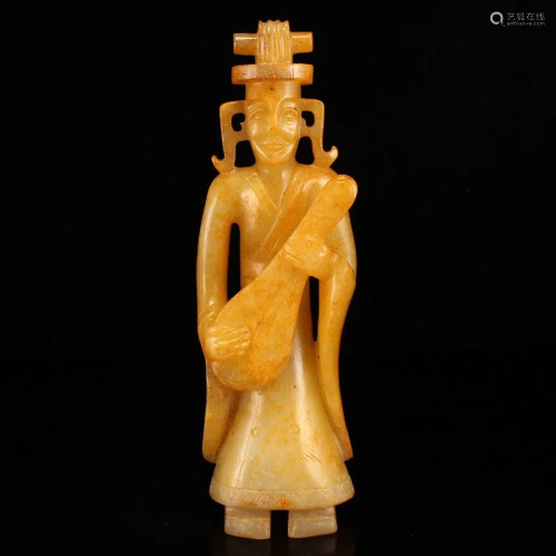 Hand Carved Vintage Chinese Hetian Jade Figure Statue