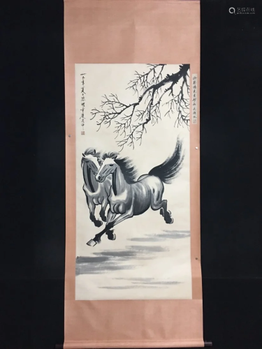 Chinese Watercolour On Xuan Paper Horses Painting - Xubeihon...