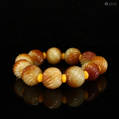 Vintage Chinese Hetian Jade Beads Bracelet