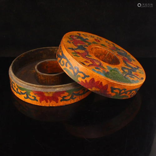 Vintage Chinese Round Shape Lacquerware Necklace Box
