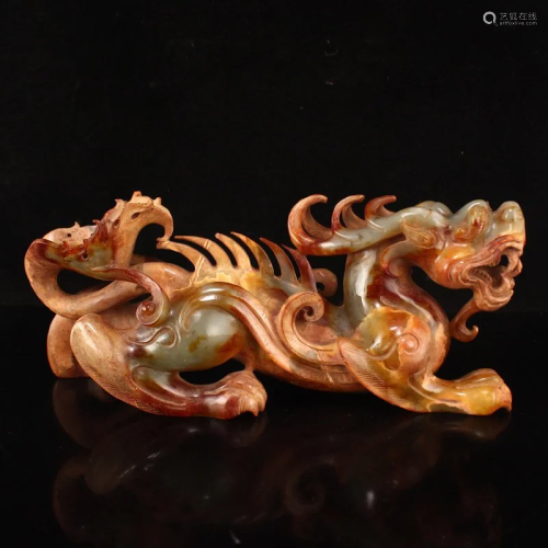 Vintage Hand Carved Chinese Hetian Jade Dragon Statue