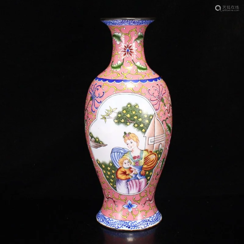 Vintage Chinese Bronze Enamel Figure Vase
