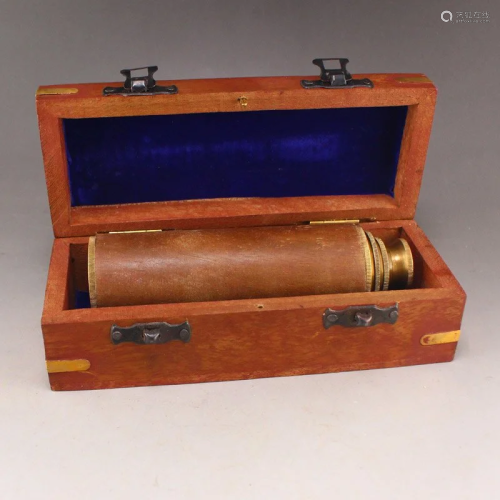 Exquisite Vintage Brass Monocular Telescope w Box