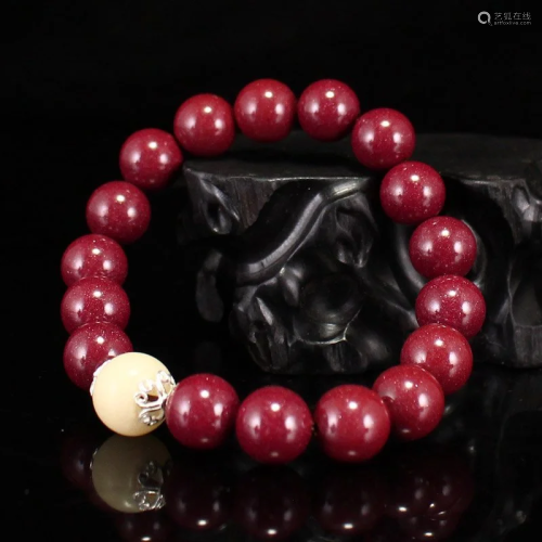 10mm Red Cinnabar Beads Bracelet