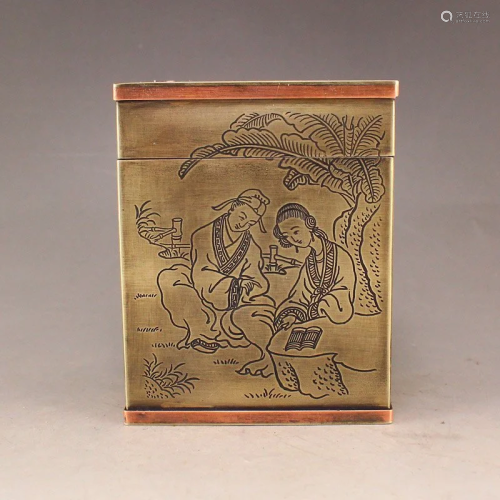 Vintage Chinese White Copper Poetic Prose Figure Box