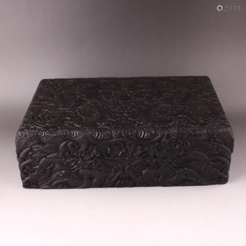Chinese Zitan Wood Low Relief Dragon Design Jewelry Box