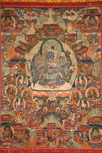 Vintgae Tibetan Buddhism Sheepskin Chakrasamvara Tangka