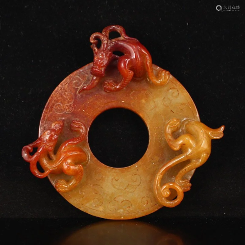 Vintage Chinese Hetian Jade Chi Dragon Pendant