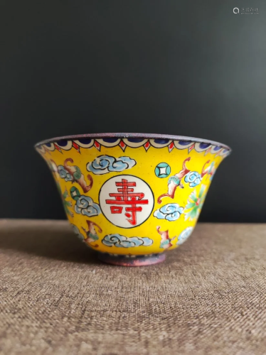 Vintage Chinese Bronze Enamel Bowl