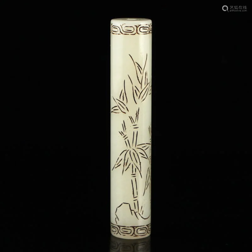 Chinese Hetian Jade Pendant Carved Bamboo