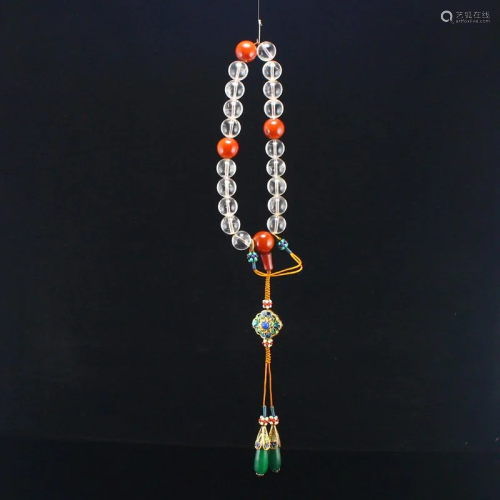 Chinese Natural White Crystal & Agate Beads Prayer Brace...