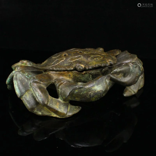 Vintage Chinese Bronze Fortune Crab Incense Burner
