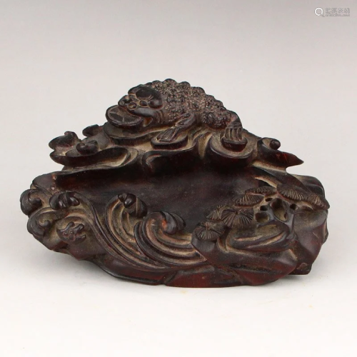 Chinese Qing Dynasty Zitan Wood Fortune Toad Brush Washer