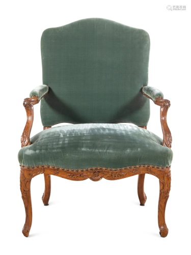 A Regence Velvet-Upholstered Beechwood Armchair