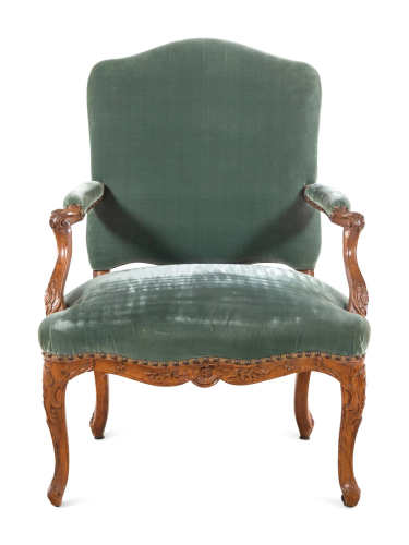A Regence Velvet-Upholstered Beechwood Armchair