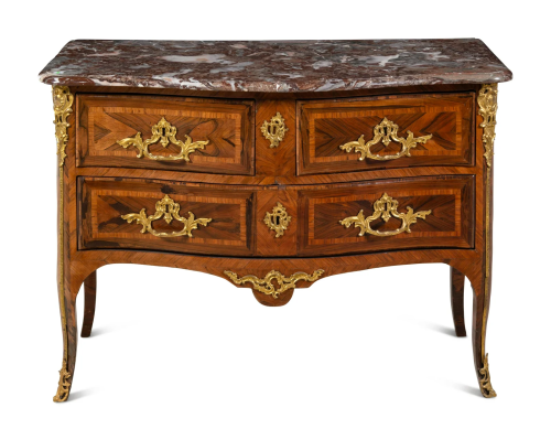 A Regence Gilt Bronze Mounted Marble-Top Commode