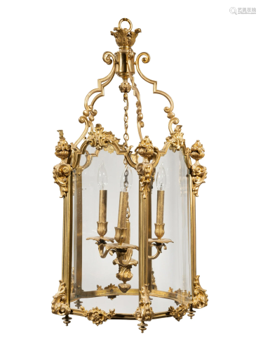 A Louis XVI Style Gilt Bronze Hall Lantern