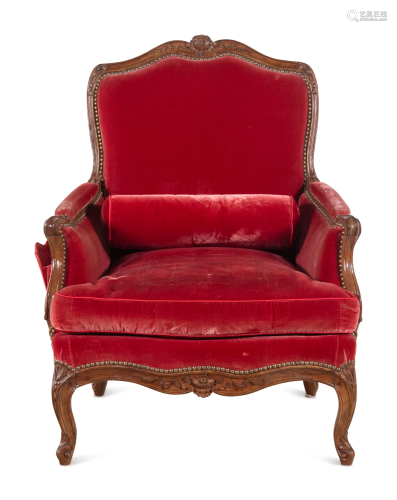 A Louis XV Velvet-Upholstered Bergere