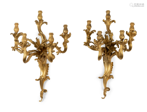 A Set of Four Louis XV Gilt Bronze Five-Light Sconces