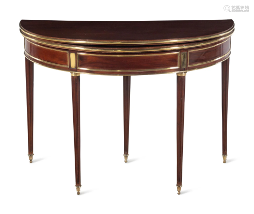 A Louis XVI Brass Mounted Mahogany Flip-Top Pier Table