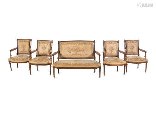 A Louis XVI Style Five-Piece Seating Suite with Tapestry Uph...