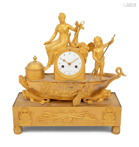 An Empire Gilt Bronze Figural Mantel Clock