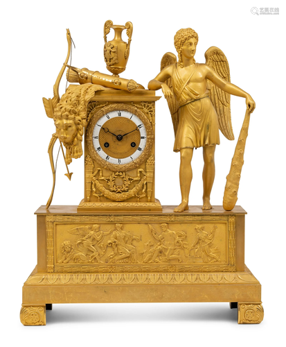 An Empire Gilt Bronze Figural Mantel Clock