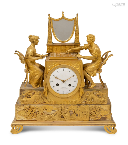 An Empire Gilt Bronze Figural Mantel Clock