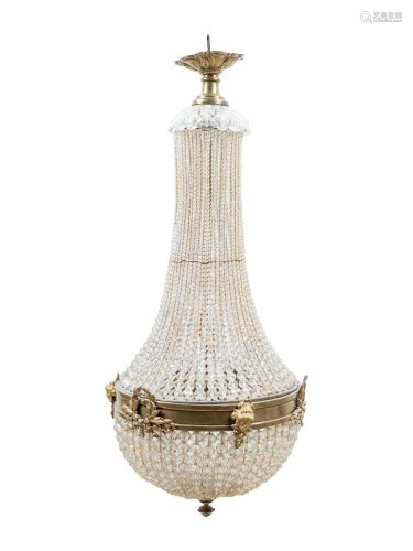 An Empire Style Gilt Metal and Beaded Glass Chandelier