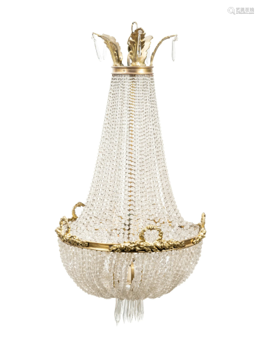 An Empire Style Gilt Bronze and Beaded Glass Chandelier