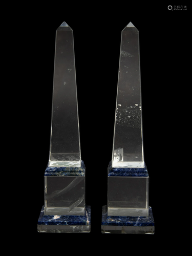 A Pair of Quartz and Lapis Lazuli Obelisks