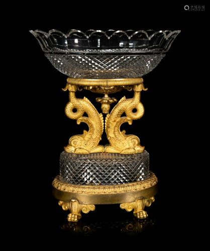 A Louis Philippe Gilt Bronze and Cut Glass Centerpiece Bowl