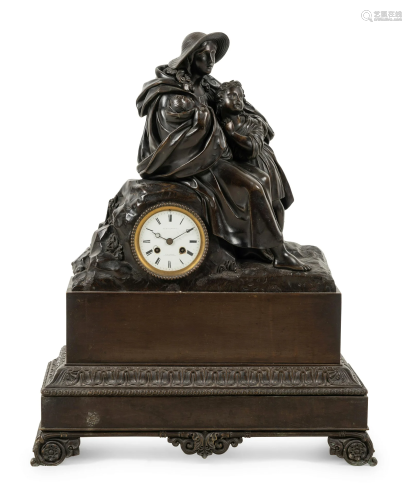A Louis Philippe Bronze Figural Mantel Clock