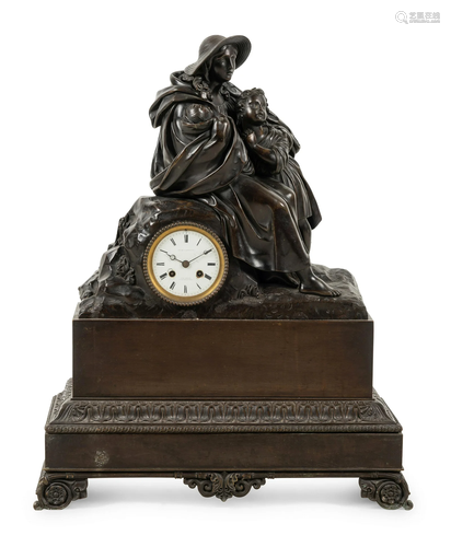 A Louis Philippe Bronze Figural Mantel Clock