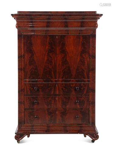 A Louis Philippe Figured Mahogany Secretaire a Abattant