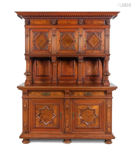 A French Walnut and Burl Walnut Buffet a Deux Corps