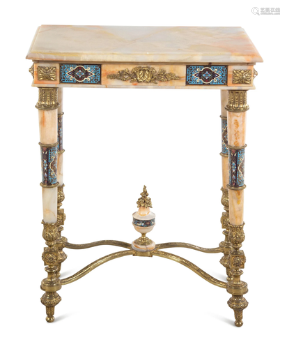 A French Onyx, Gilt Bronze and Champleve Side Table