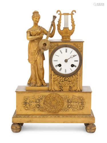 A French Gilt Bronze Figural Mantel Clock