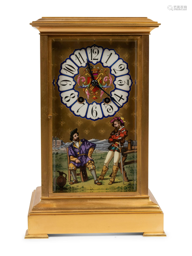 A French Porcelain Inset Gilt Metal Mantel Clock