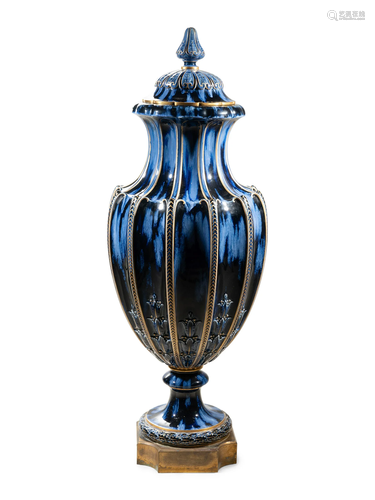 A Large Sevres Cobalt-Glazed and Parcel Gilt Porcelain Vase ...