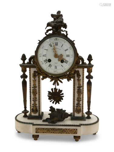 A French Gilt Bronze and Marble Mantel Clock