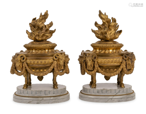 A Pair of French Neoclassical Gilt Bronze and Marble 'F...