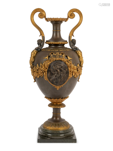 A Large French Neoclassical Gilt Bronze and Cast Metal Vase