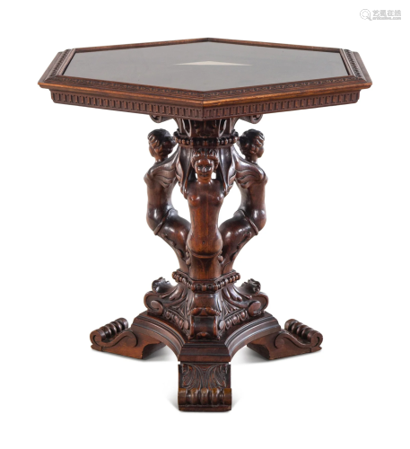 An Italian Renaissance Revival Carved Walnut Figural Table