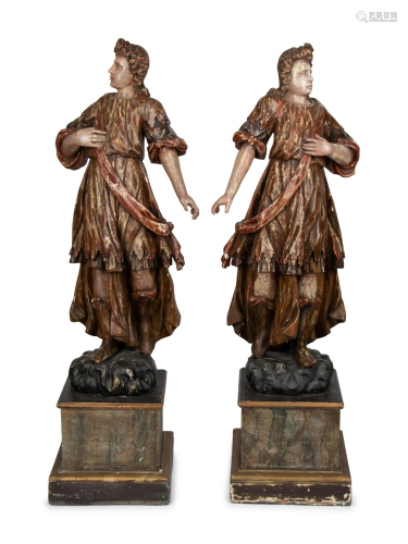 A Pair of Italian Painted and Parcel Gilt Figures of Saints