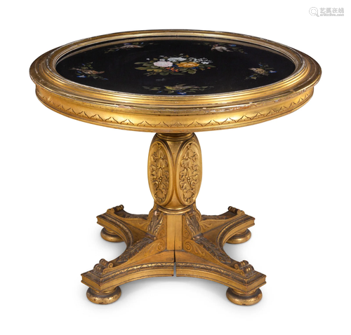 An Italian Giltwood Pietra Dura Center Table