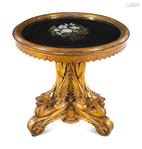 An Italian Giltwood Pietra Dura-Top Table